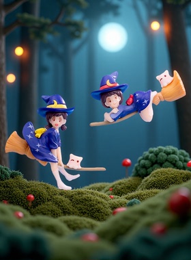 万圣节搞怪可爱飞天女巫装饰摆件