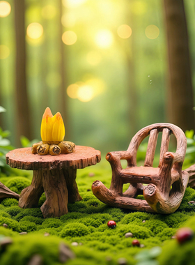 创意森系仿真摇椅苔藓多肉摆件