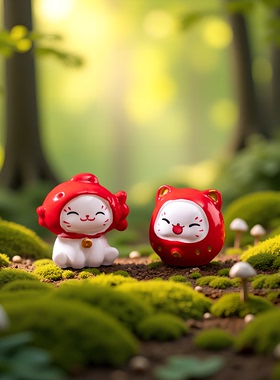 招财猫迷你摆件工位办公桌面