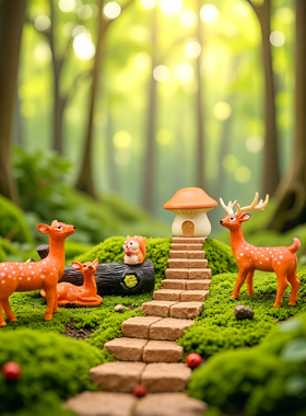 森系梅花鹿微景观仿真小摆件套装