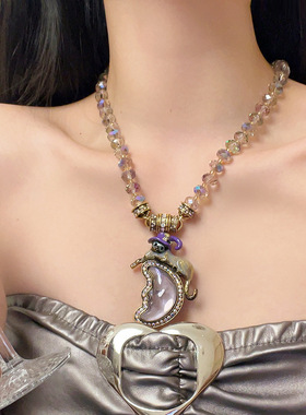 日系CoopKoop复古vintage 彩色摩恩脸月亮星星串珠项链女小众