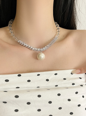 日系CoopKoop甜美小香风气质水晶珍珠拼接项链女法式复古优雅