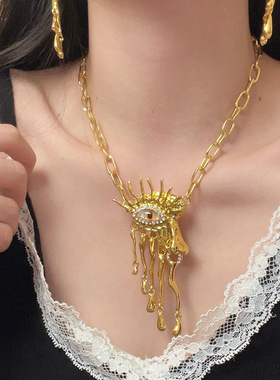 日系coopkoop恶魔之眼五官项链个性眼睛水滴耳环重工中古vintage