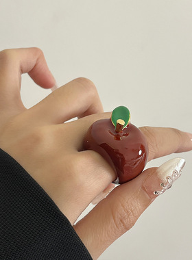 日系CoopKoop小众设计珐琅滴油缤纷草莓戒指女轻奢高级感指环