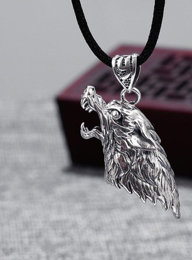 日系coopkoop狼牙吊坠套镶嵌925银男项链藏獒包黑狗牙包银复古