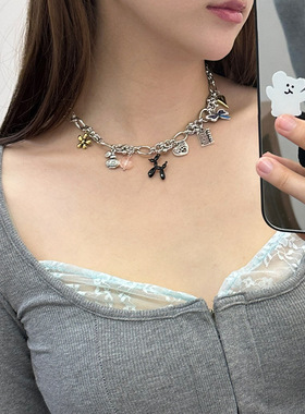 日系CoopKoop甜酷辣妹滴油小狗蜻蜓蝴蝶结爱心锁骨链女小众潮牌