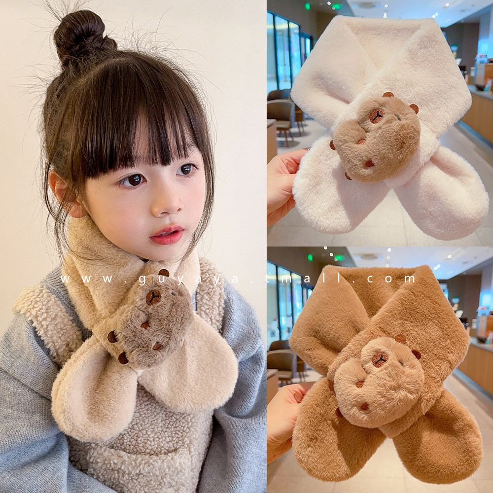 卡皮巴拉可爱儿童围巾2025新款女宝宝加厚保暖交叉式围脖防风脖套,淘宝优惠券,粉丝福利购,淘宝优惠卷