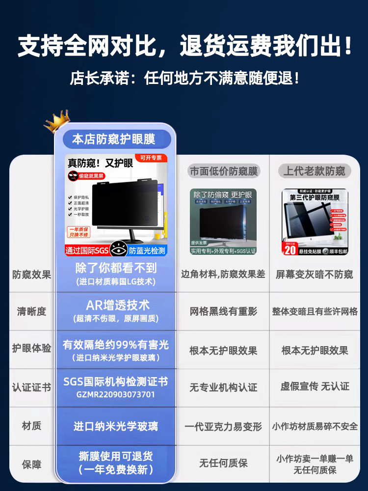 台式电脑防窥膜屏幕防偷窥显示器笔记本电脑防窥防蓝光辐射防窥挡板保护隐私24可拆卸21.5寸护眼屏幕罩免贴14 - 图0