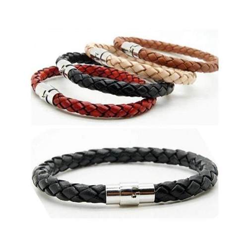 Simple Design Mens Leather Bracelet Multicolor Stainless St - 图3