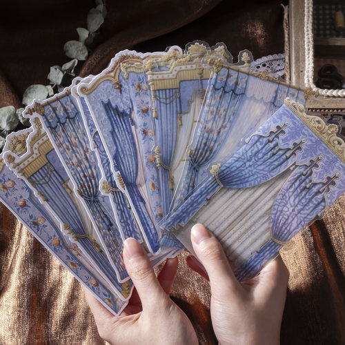 复古窗帘拼贴卡 欧式文艺大尺寸窗帘图案手账打底装饰素材拼贴卡 - 图1