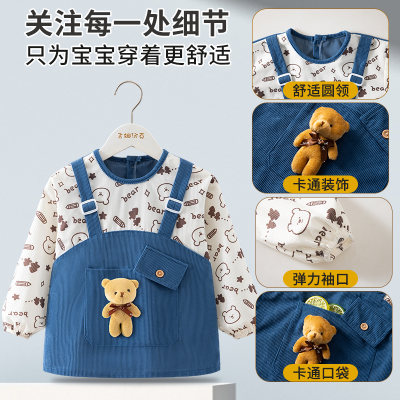 Baby boy's smock, spring and autumn outer wear, foreign-style children's bib, reverse dressing for eating, waterproof and anti-dirty baby food supplement rice pocket