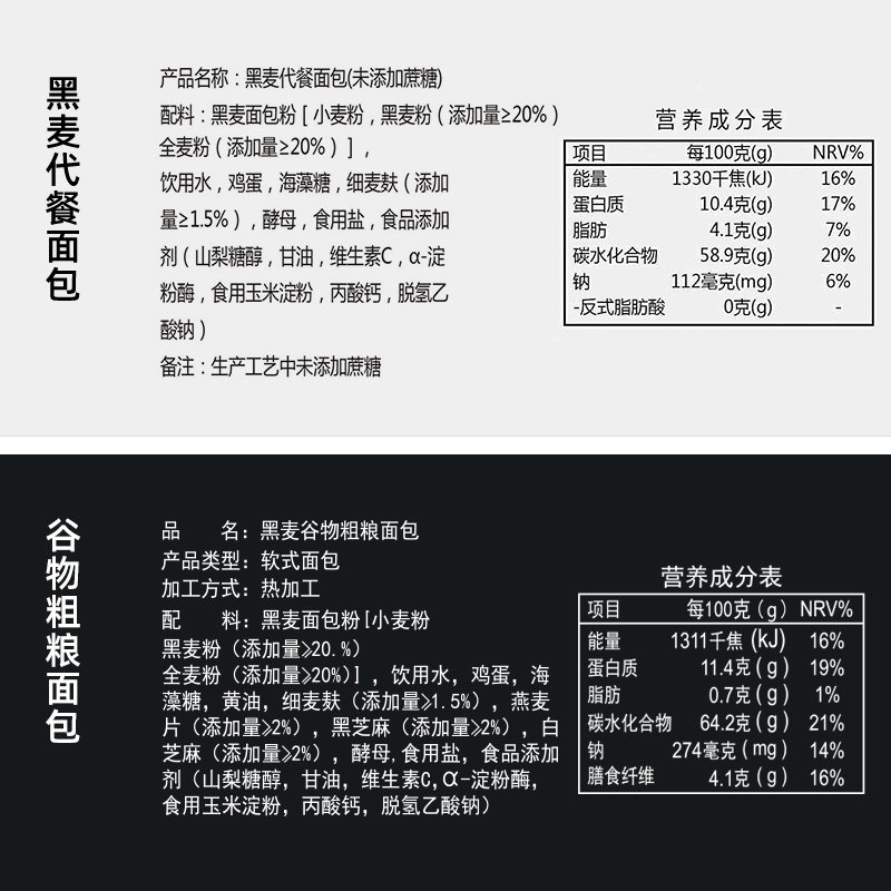 黑麦0代餐脂肪热量全麦面包 木马季西式糕点