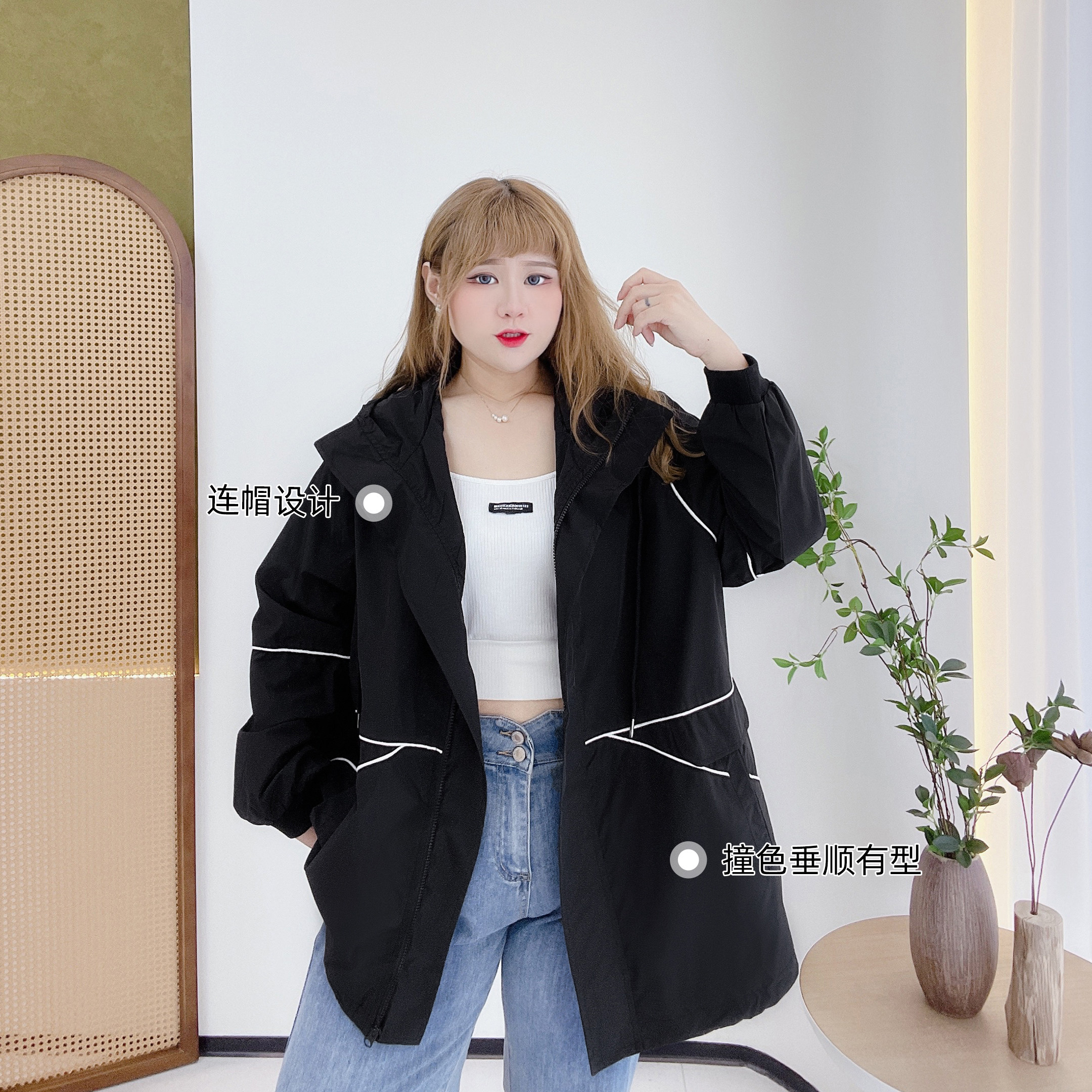 300斤胖莹大码女装明线设计感韩版休闲运动宽松遮肉显瘦连帽外套,淘宝优惠券,粉丝福利购,淘宝优惠卷