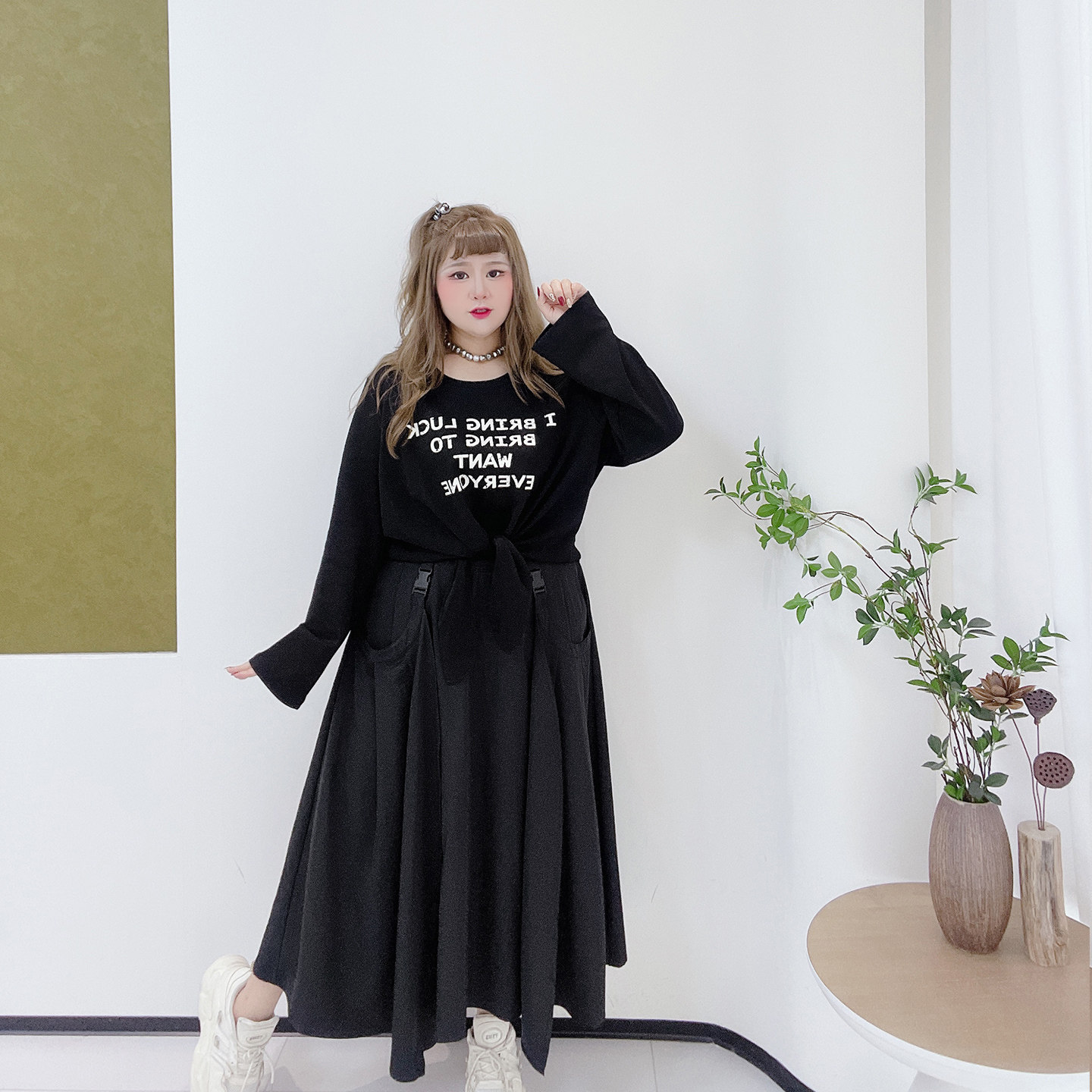 胖莹大码女装韩系少女感学院风减龄系带辣妹字母显瘦印花长袖T恤,淘宝优惠券,粉丝福利购,淘宝优惠卷