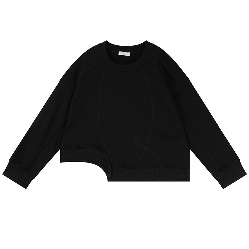 胖莹莹大码女装200斤辣妹韩系减龄设计感不规则抽绳黑色圆领卫衣,淘宝优惠券,粉丝福利购,淘宝优惠卷