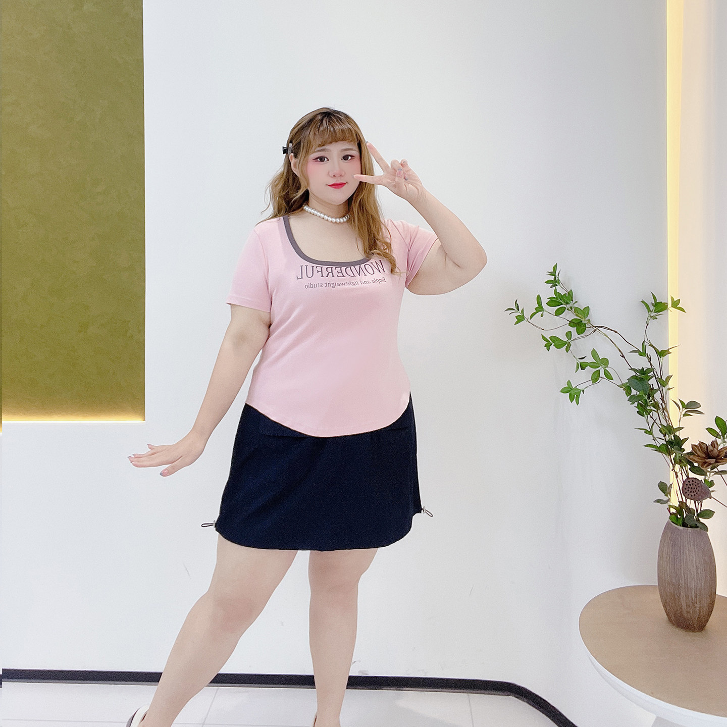 2025夏胖莹莹大码女装元气少女感高腰减龄口袋抽绳松紧腰A字短裙,淘宝优惠券,粉丝福利购,淘宝优惠卷