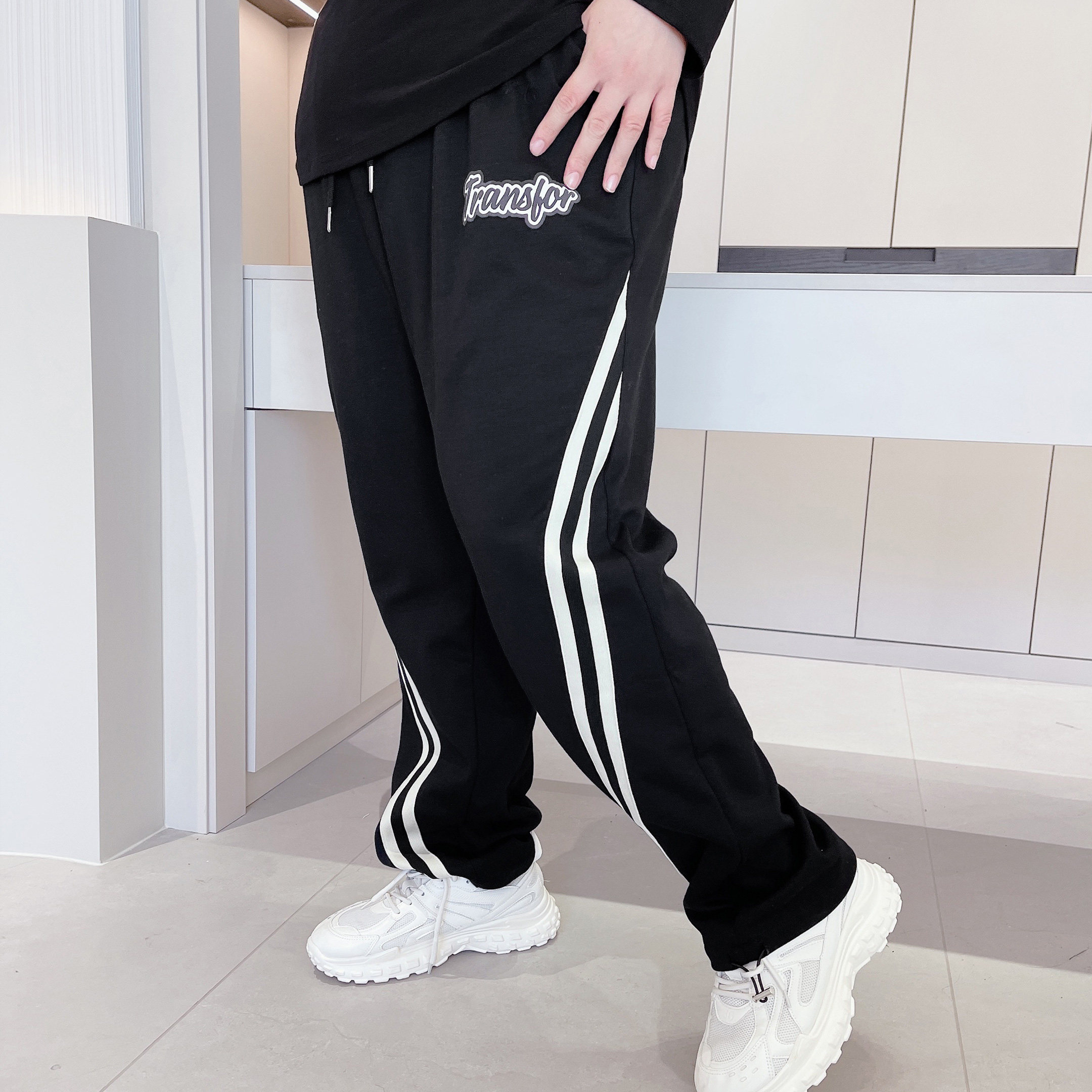 300斤特大码胖mm胖莹莹休闲简约加肥显瘦遮肉运动条纹阔腿束脚裤,淘宝优惠券,粉丝福利购,淘宝优惠卷