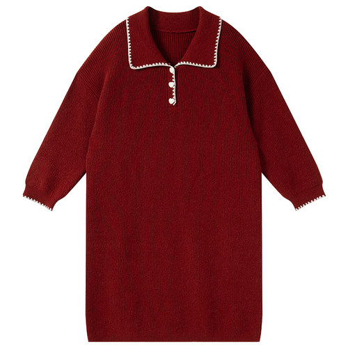 胖莹莹大码女装韩系甜美减龄撞色翻领宽松弹力显瘦针织连衣裙 - 图3