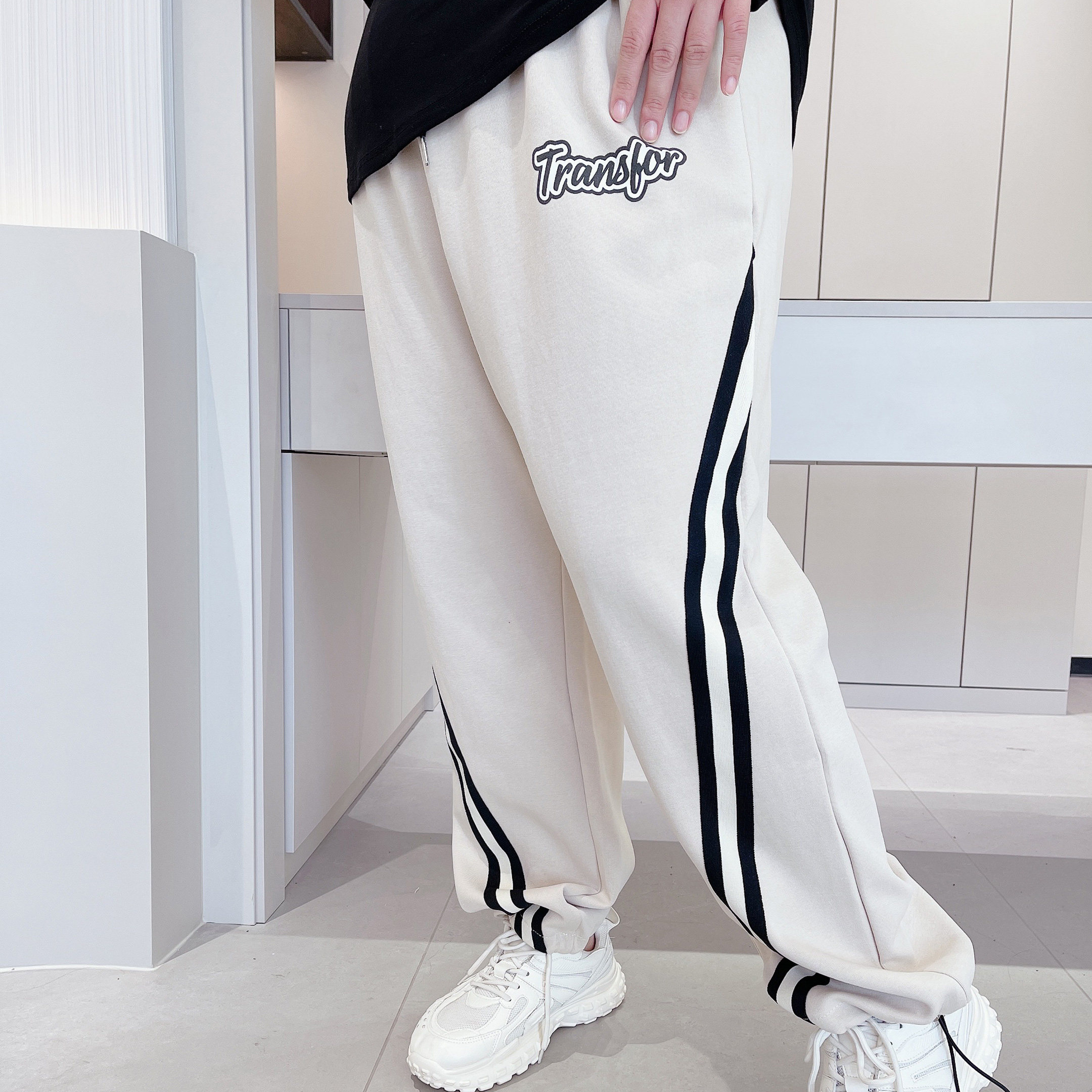 300斤特大码胖mm胖莹莹休闲简约加肥显瘦遮肉运动条纹阔腿束脚裤,淘宝优惠券,粉丝福利购,淘宝优惠卷