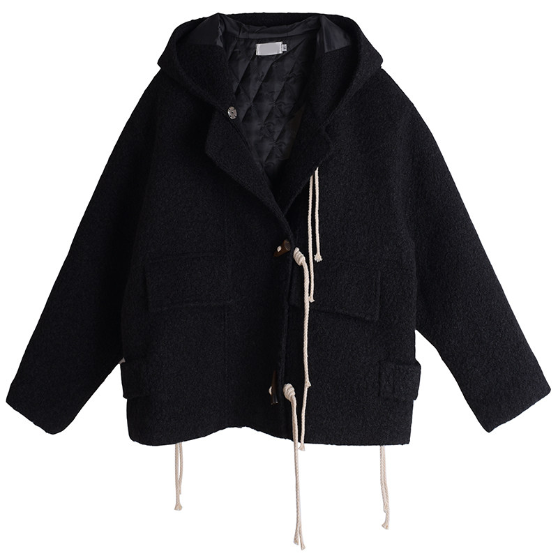 小众设计感减龄牛角扣胖莹莹大码女装加肥夹克连帽毛呢棉服外套,淘宝优惠券,粉丝福利购,淘宝优惠卷
