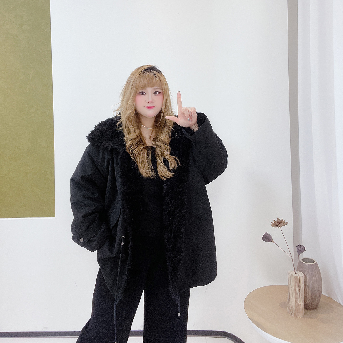 胖莹莹大码女装胖mm慵懒风加厚加肥抽绳宽松派克服毛毛冬季厚外套,淘宝优惠券,粉丝福利购,淘宝优惠卷