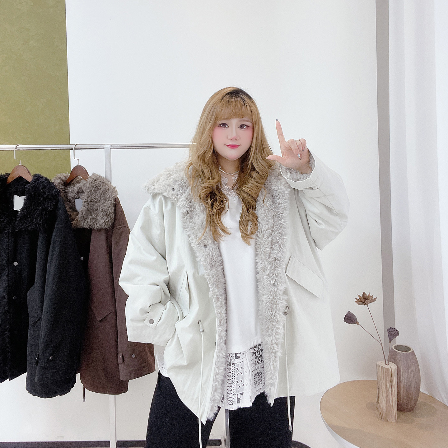 胖莹莹大码女装胖mm慵懒风加厚加肥抽绳宽松派克服毛毛冬季厚外套,淘宝优惠券,粉丝福利购,淘宝优惠卷