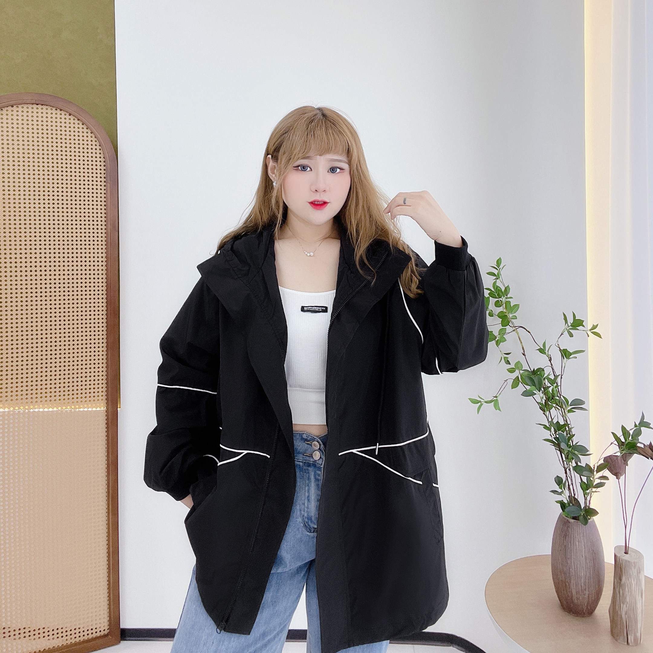 300斤胖莹大码女装明线设计感韩版休闲运动宽松遮肉显瘦连帽外套,淘宝优惠券,粉丝福利购,淘宝优惠卷