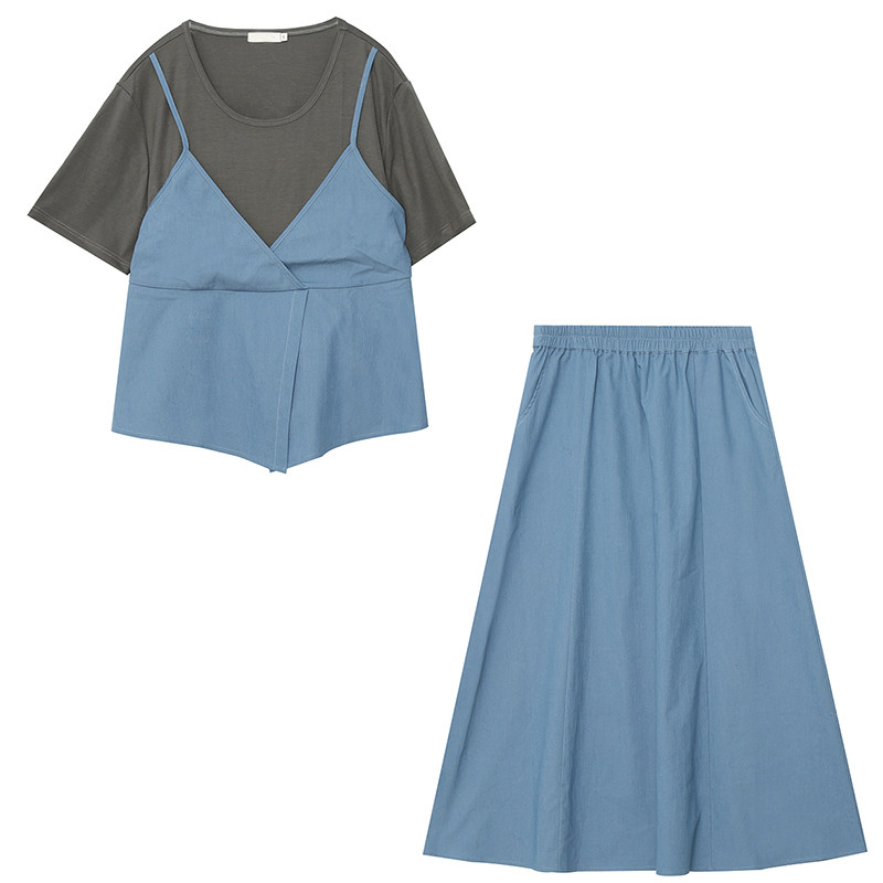 2025夏季胖莹莹大码女装韩系小众假两件吊带上衣半身裙巨显瘦套装,淘宝优惠券,粉丝福利购,淘宝优惠卷