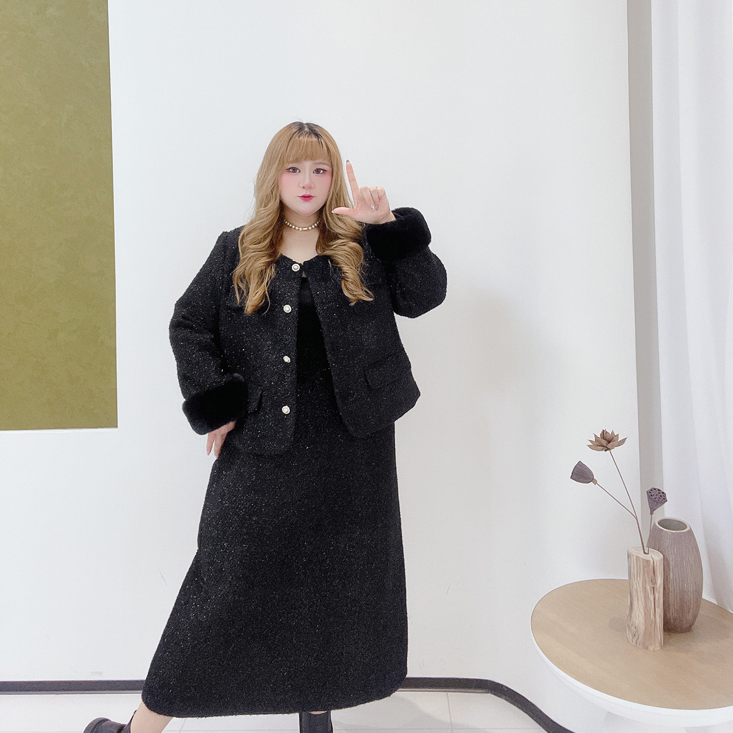 300斤胖莹大码女装胖mm小香闪亮千金风夹棉高级感外套半身裙套装,淘宝优惠券,粉丝福利购,淘宝优惠卷