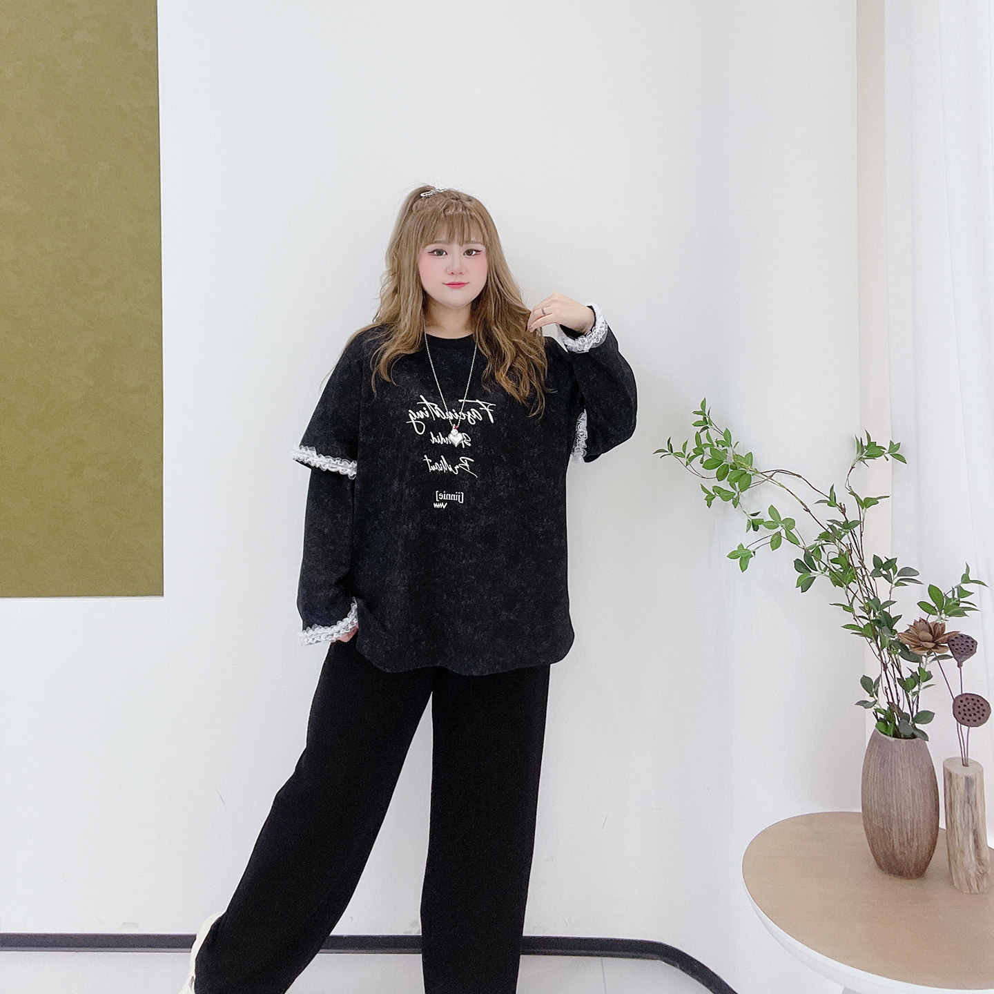 胖莹莹大码女装200斤胖mm设计感甜酷蕾丝花边扎染减龄休闲上衣T恤,淘宝优惠券,粉丝福利购,淘宝优惠卷