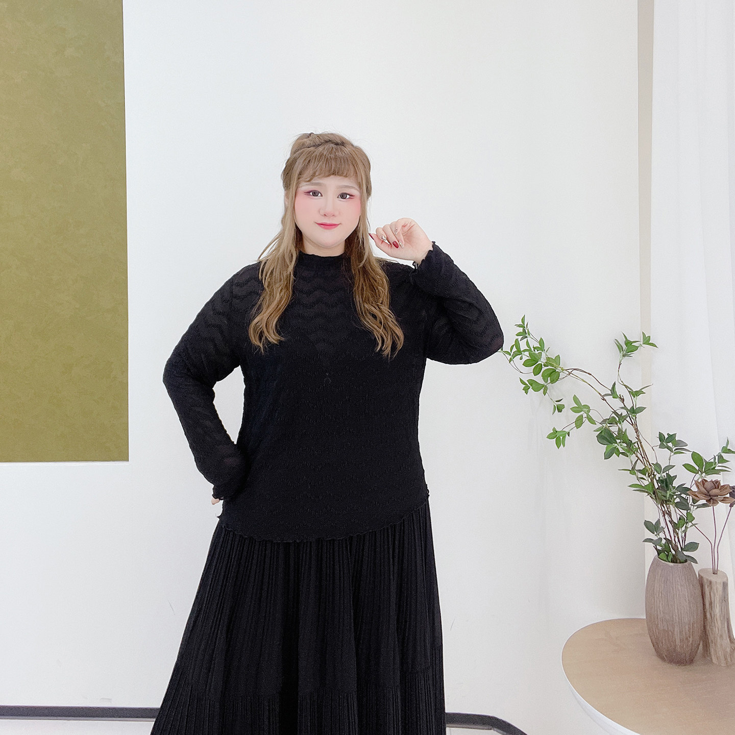 胖莹莹大码女装200斤胖mm圆领蕾丝弹力纯欲风打底衫内搭长袖上衣,淘宝优惠券,粉丝福利购,淘宝优惠卷