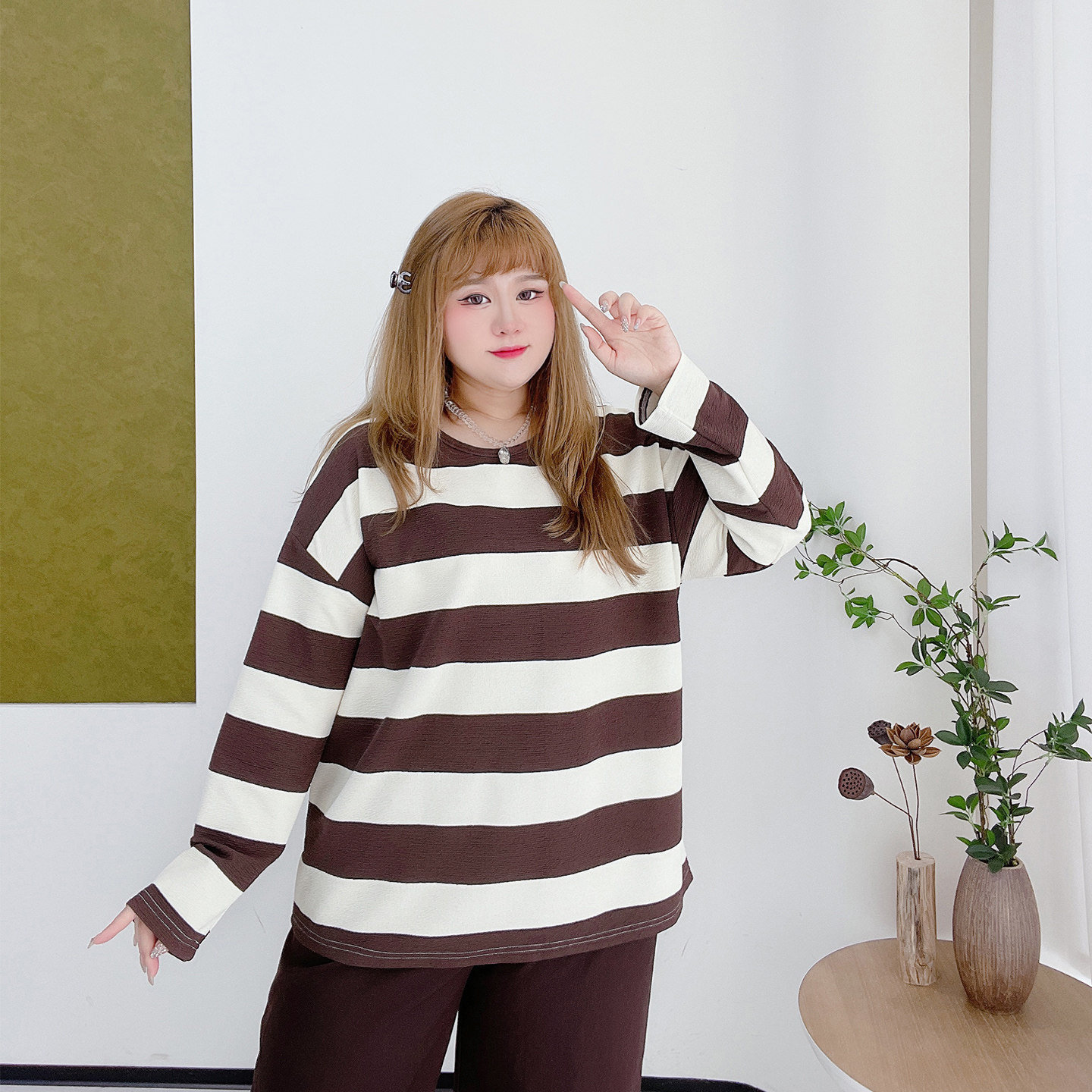 300斤胖莹莹大码女装慵懒风韩系减龄条纹针织衫阔腿裤显瘦套装,淘宝优惠券,粉丝福利购,淘宝优惠卷