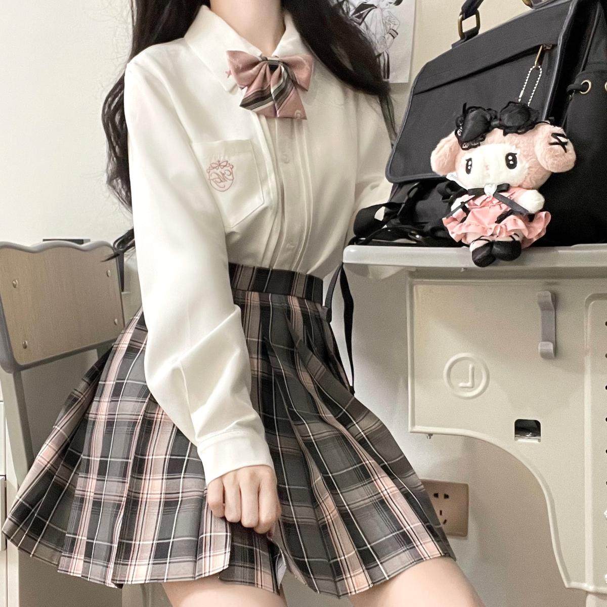 春日部【野川莓莓】原创白色衬衫风琴褶刺绣jk制服少女长短袖春夏,淘宝优惠券,粉丝福利购,淘宝优惠卷