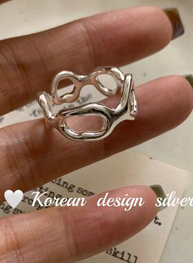 指环设计镂空菱形戴小众戒指S925