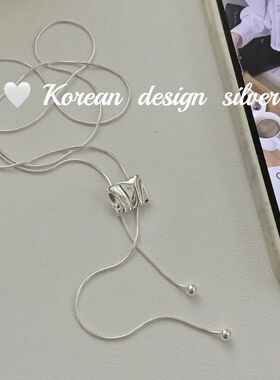 新款肌理几何形东抽拉项链女S925