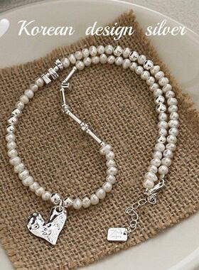 S925ins淡水韩国银饰珍珠肌理纯