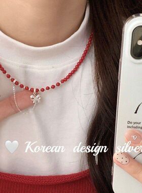 韩国圣诞蝴蝶结女锁骨戴新年项链