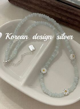 戴925韩国纯银滴胶雏菊叠项链Ins