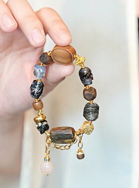 藏式天然沉香108颗佛珠手链多圈念珠项链老山檀面包片手串