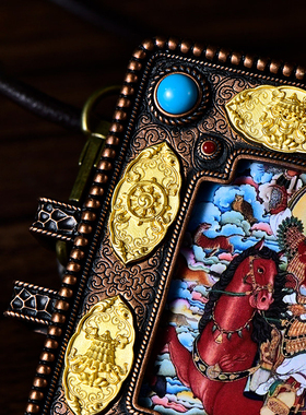 尼泊尔工艺八吉祥纹嘎乌盒藏式风可开合设计百搭随身吊坠小挂件