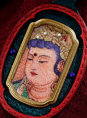 三漫陀藏式仿皮壳唐卡小挂件阿弥陀佛虚空藏药师佛白度母手绘吊坠