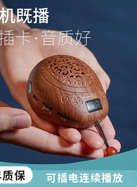 迷你插卡音乐播放器木纹镂空挂脖式充电随身听音箱音响播放机挂件
