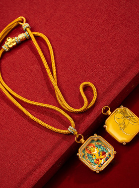 三漫陀手编醒狮山吹茶八股辩项链绳吊坠手绘黄财神手编唐卡挂件