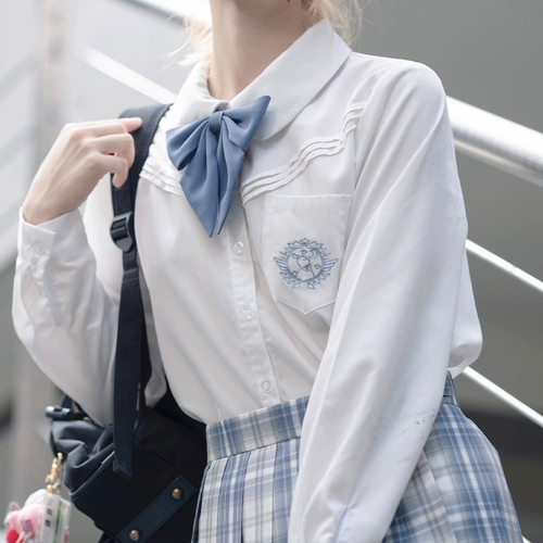 Студенческая юбка в складку, оригинальная японская рубашка для школьников, с вышивкой, короткий рукав