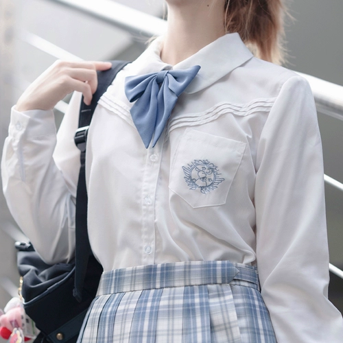 Студенческая юбка в складку, оригинальная японская рубашка для школьников, с вышивкой, короткий рукав