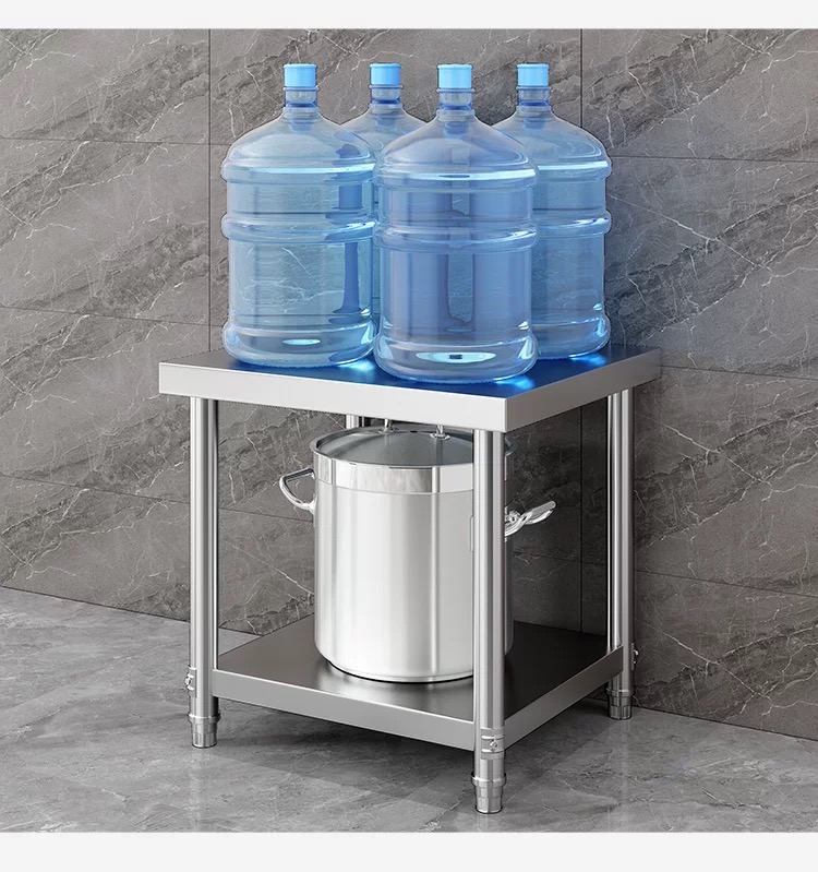 定制不锈钢置物架工作台厨房切菜台烤箱微波炉收纳汤桶不锈钢方桌 - 图0