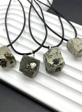 天然黄铜矿水晶吊坠项链带黑色皮绳水晶配件