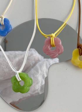 欧美跨境饰品多巴胺项链撞色亚克力醋酸项链甜美风晕染项链花朵