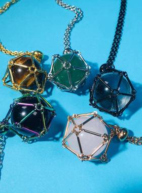 欧美流行立体设计多色可选天然水晶球网兜色子筛子骰子网兜项链