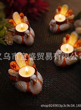 感恩节跨境火鸡丰收套装饰品摆件树脂烛台点缀创意氛围火鸡装饰